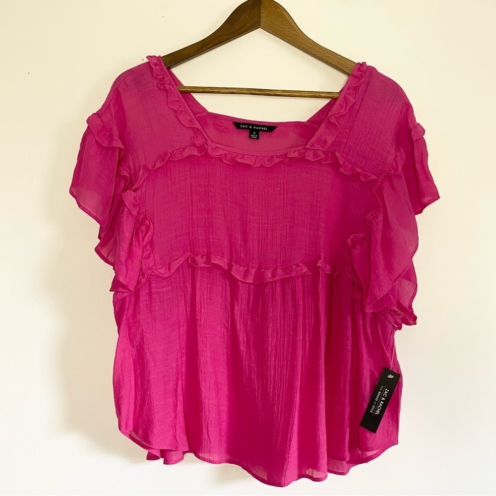 NWT Zac & Rachel Pink Ruffle Blouse Size Small